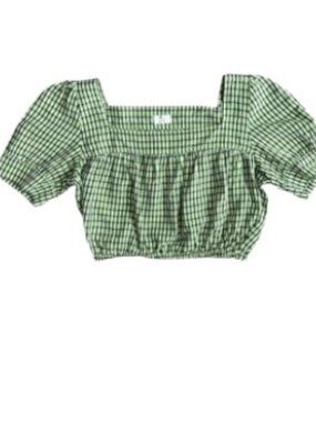 Aritzia Wilfred Womens Crop Top Green Gingham Check L New